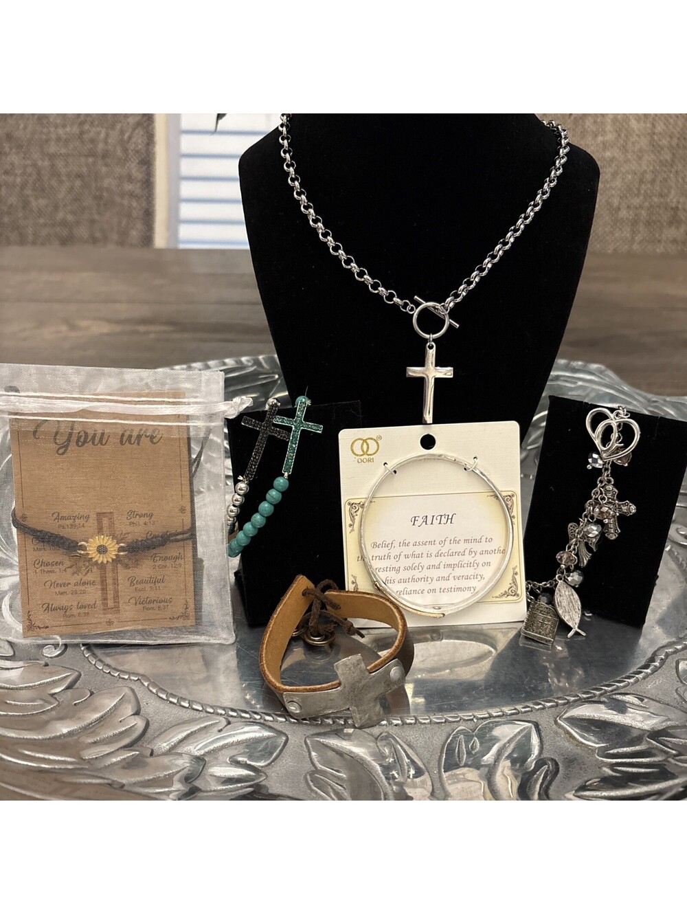 Faith Collection A cross necklace and 6 bracelets With Crosses